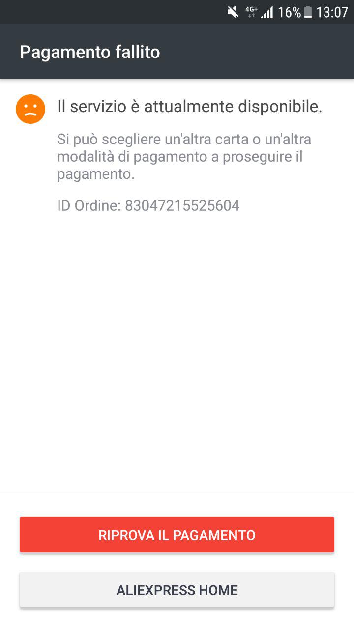 Aliexpress risolvere problema servizio pagamento non disponibile