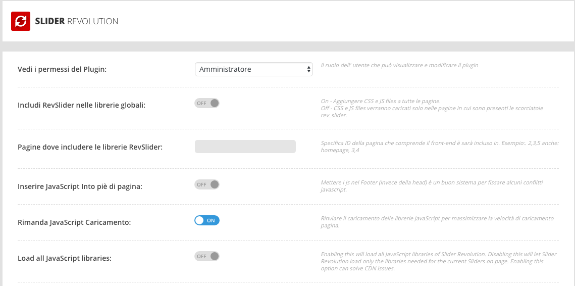 Velocizzare il caricamento di Revolution Slider tramite Impostazioni Globali