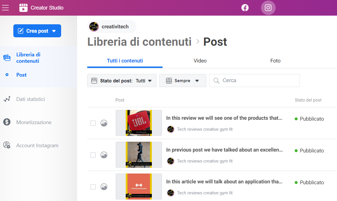 Pubblicare e gestire post e IGTV su Instagram dal PC usando il Browser