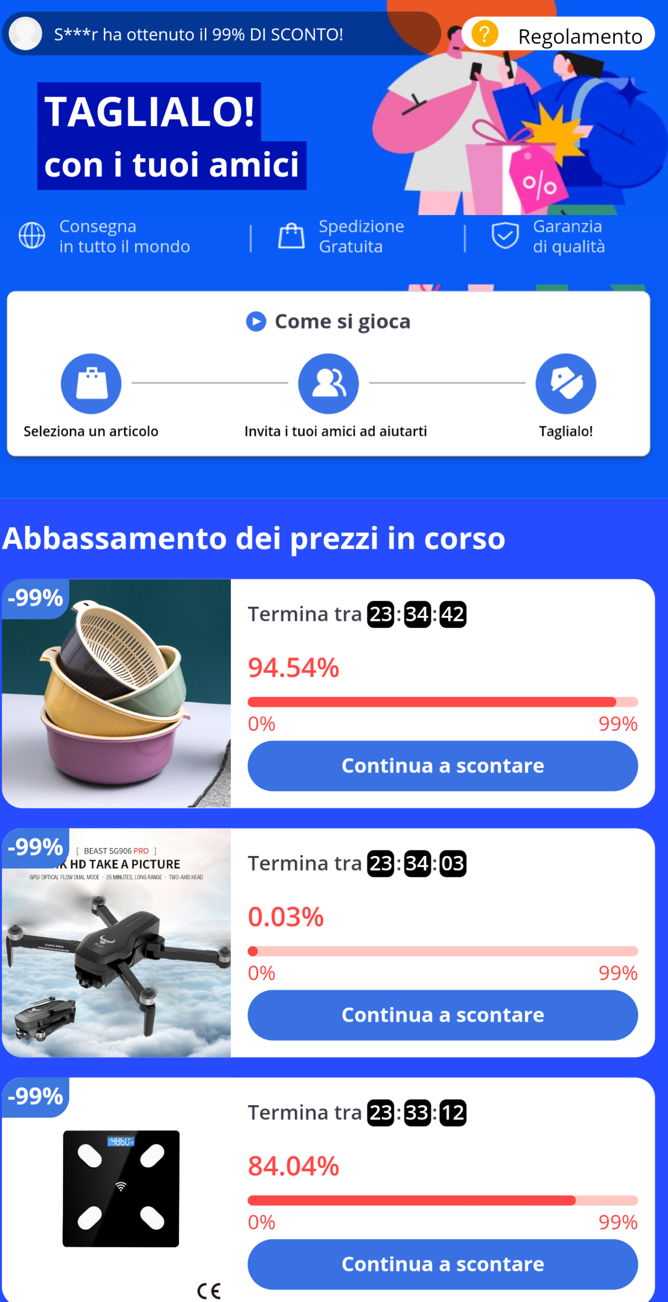 Come funziona “Taglialo!” (Ribassalo) per vincere prodotti al 99% di sconto su Aliexpress